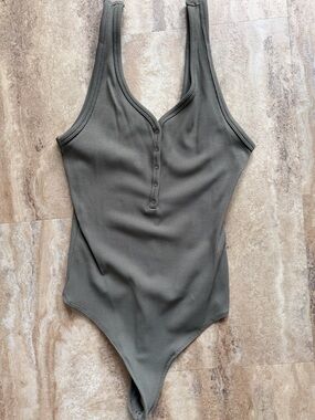 Abercrombie & Fitch Olive Ribbed Tank Bodysuit